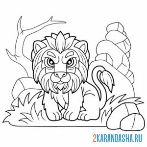 Раскраска серьезный лев на охоте
