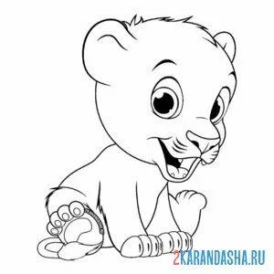 Раскраска маленький милый львенок без гривы