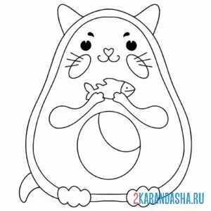 Раскраска кот-авокадо