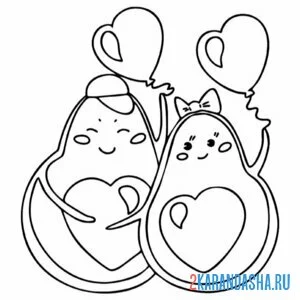 Раскраска влюбленные авокадо