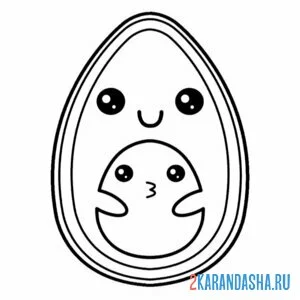 Раскраска авокадо держит косточку каваи