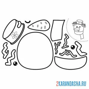 Раскраска раскрась, вырежи и склей снеговик