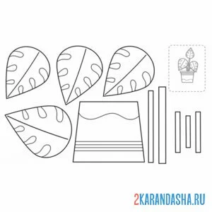 Раскраска раскрась, вырежи и склей цветок монстера
