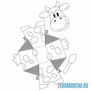 Раскраска раскрась, вырежи и склей корова