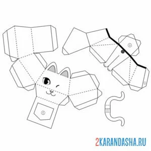 Раскраска раскрась, вырежи и склей кошечка