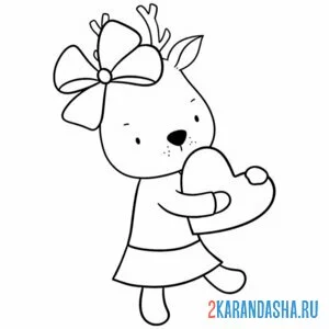 Раскраска олень девочка с сердцем