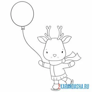 Раскраска олень с шариком