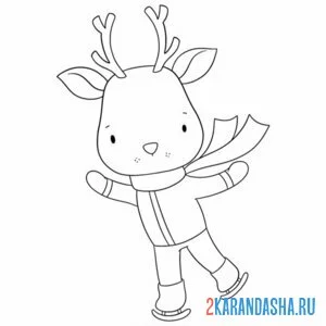 Раскраска олень мальчик на коньках