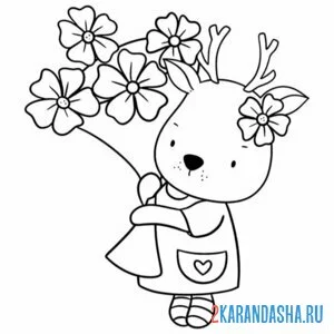 Раскраска олень в цветочках