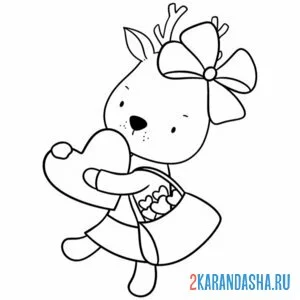 Раскраска девочка олень и сердечко