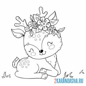 Раскраска милый олень спит