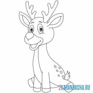 Раскраска олень смешно сидит