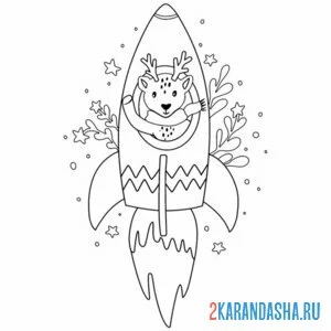 Раскраска олень в ракете