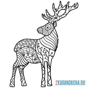 Раскраска антистресс олень узоры