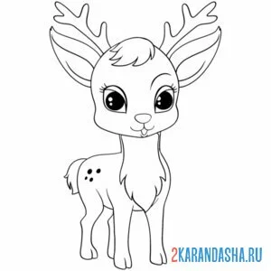 Раскраска олень с рогами и ушами