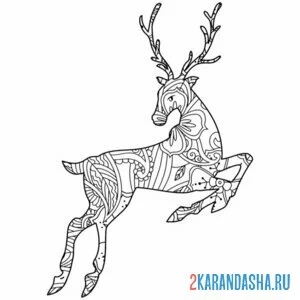 Раскраска антистресс олень в прыжке
