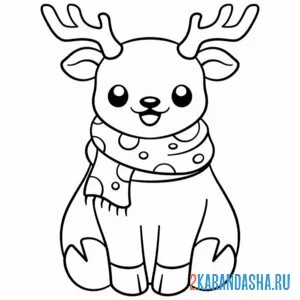 Раскраска олень смешной в шарфе