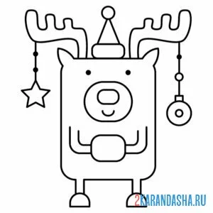 Раскраска олень с новогодними шарами