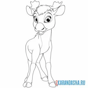 Раскраска милый лось малыш