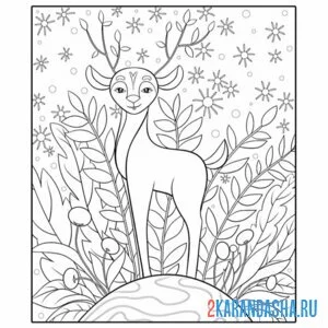 Раскраска олень девочка в лесу