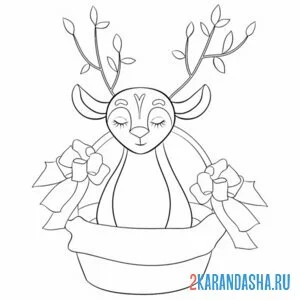 Раскраска олень в корзинке