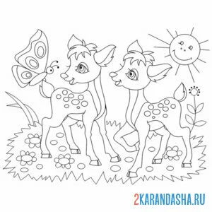 Раскраска два оленя на природе