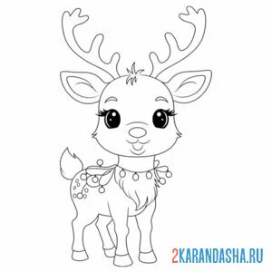 Раскраска красивые олень и гирлянда