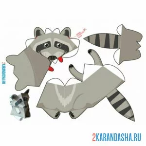 Раскраска вырежи и склей бумажный енот