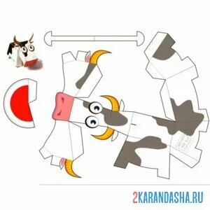 Раскраска вырежи и склей корова