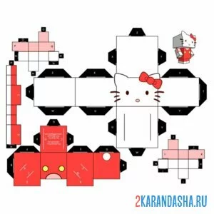 Раскраска вырежи и склей хеллоу китти