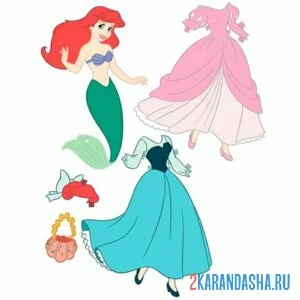 Раскраска русалочка ариэль бумажная кукла с одеждой
