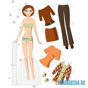 Раскраска цветная бумажная кукла коллекция одежды