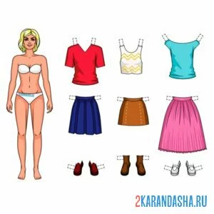 Раскраска цветная бумажная кукла для вырезания