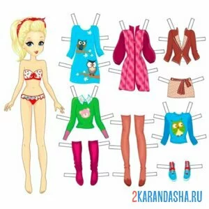 Раскраска бумажная кукла цвет для вырезания