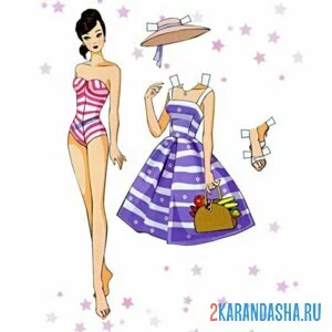 Раскраска кукла для вырезания из 60-х