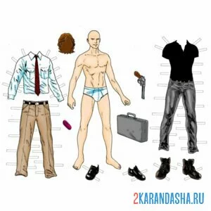 Раскраска мужчина кукла для вырезания