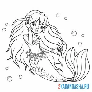 Раскраска красивая русалка под водой