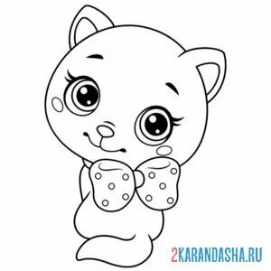 Раскраска красивая милая легкая раскраска котенок