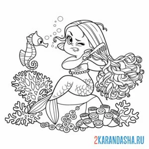 Раскраска русалка расчесывается