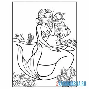 Раскраска русалка и рыбка