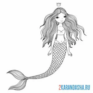 Раскраска русалка и корона