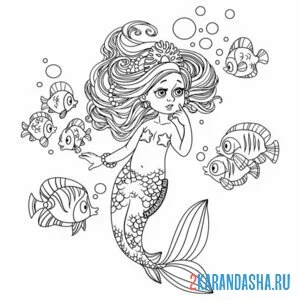 Раскраска русалка и подводный мир