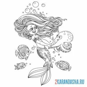 Раскраска русалка и осьминог