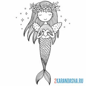 Раскраска русалка с крыльями