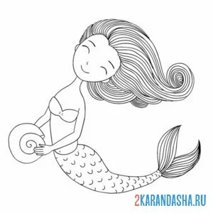 Раскраска русалка и ракушка
