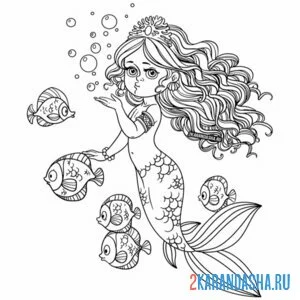 Раскраска русалка плавает под водой