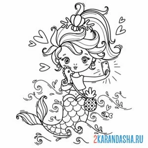 Раскраска русалка селфи