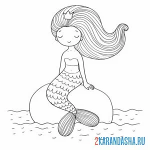 Раскраска русалка на камне