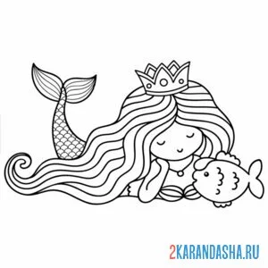Раскраска русалка принцесса отдыхает