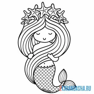 Раскраска русалка корона из морских звезд